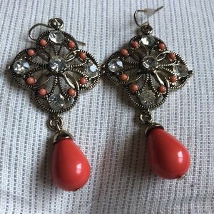 Gold & Coral Dangle Earrings